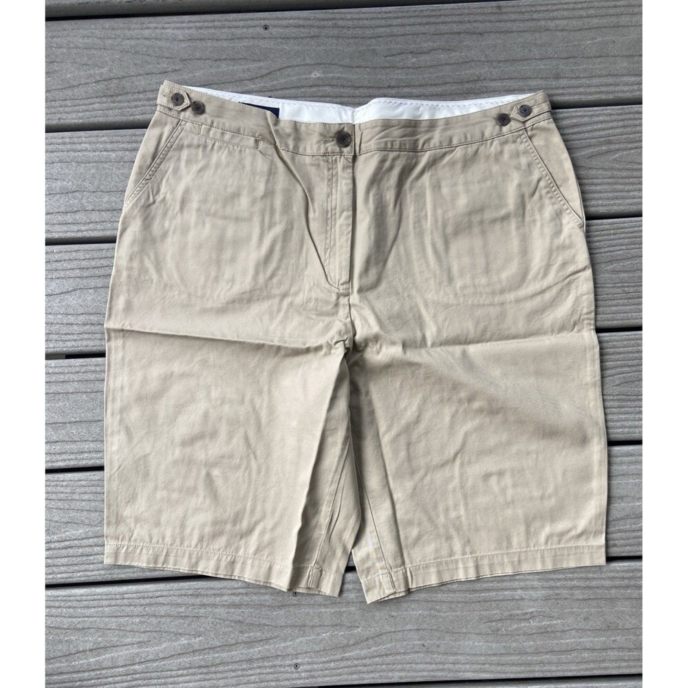 Lands End Plus 18W Khaki 12" Inseam Weekend Chino Shorts Twill Women Long